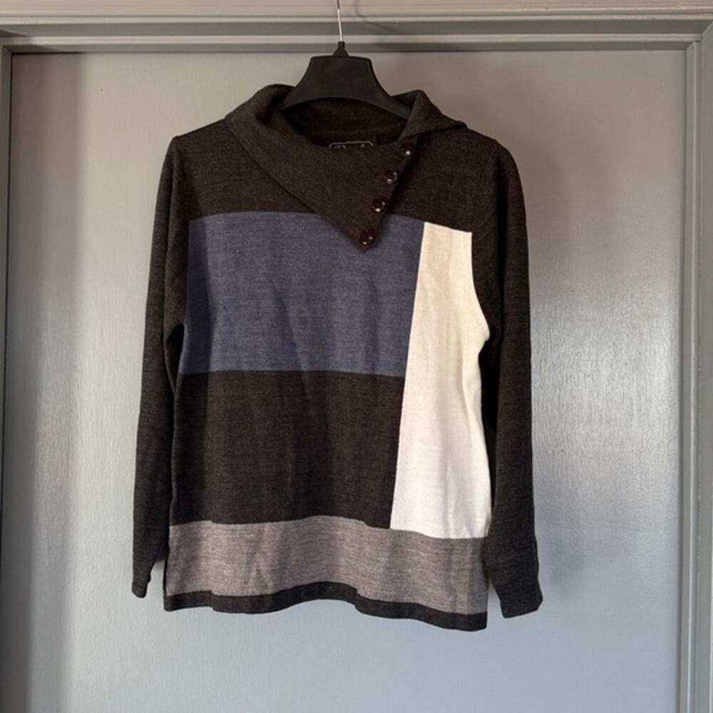 Vintage Rochelle California Color Block Women's Sweater Long Sleeves Collar L